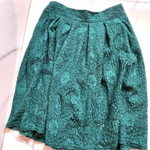 Emerald green lace skirt, knee length